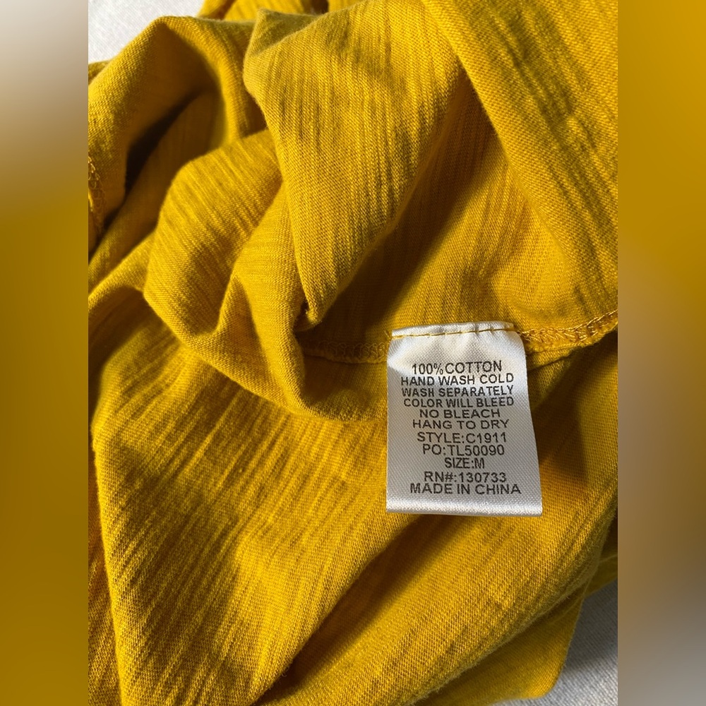 Umgee Women's Mustard V-Neck distressed Top - Picture 3 of 14